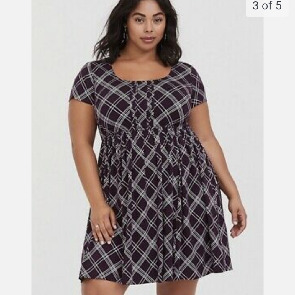 Torrid Purple Plaid Challis Skater Dress